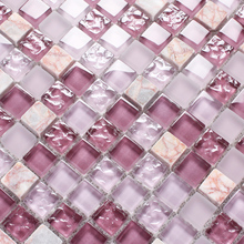 2015 new design pink purple wave glass mosaic tile backsplash nature stone tiles romantic bathroom deco mesh tile 11 sheets/box