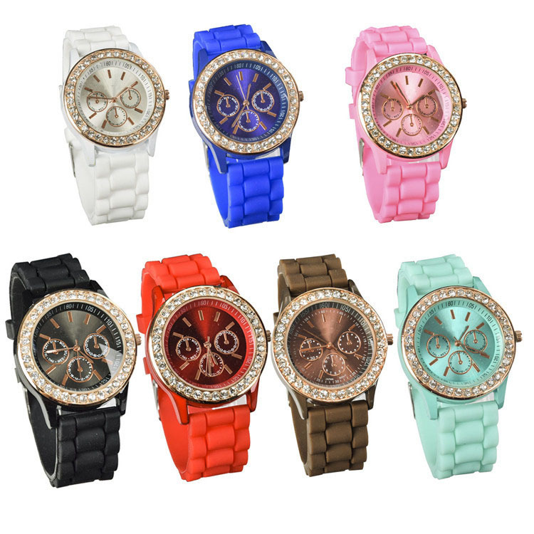 Lackingone relojes mujer 2015 Silicone Golden Crystal Stone Quartz watch Women Jelly Wrist Watch Candy Colors