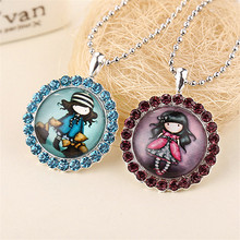1pc cartoon womens vintage silver tone round crystal jane is a english girl pendant necklace children