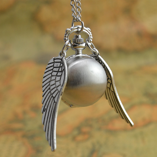 hot antique silver wing golden gold snitch ball quartz pocket watch necklace women arabic number hour