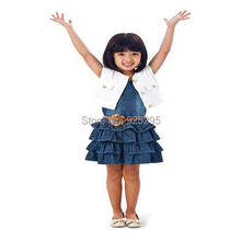 Kids 3Pcs Outfits Toddler Girls Ruffled Denim Jean Skirts+Coat+Belt Costume 2-7YZQ1