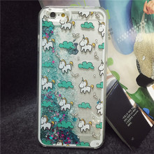2015 New Arrival Glitter Stars Dynamic Liquid Quicksand Cute Horse Pattern Back Cover Phone Case for iphone 6 plus 5.5 inch