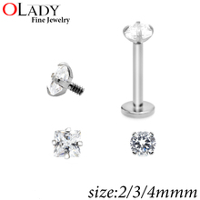 3 PCS/lot 2016 NEW 316L Surgical Steel Labret Cartilage Tragus Ear Lip Piercing Prong AAA Zircon Gem Piercing Body Jewelry