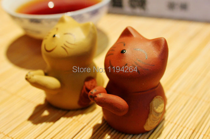 1pc Chinese Yixing Zisha Clay Pottery Plutus Cat Tea Pet Gongfu Decoration