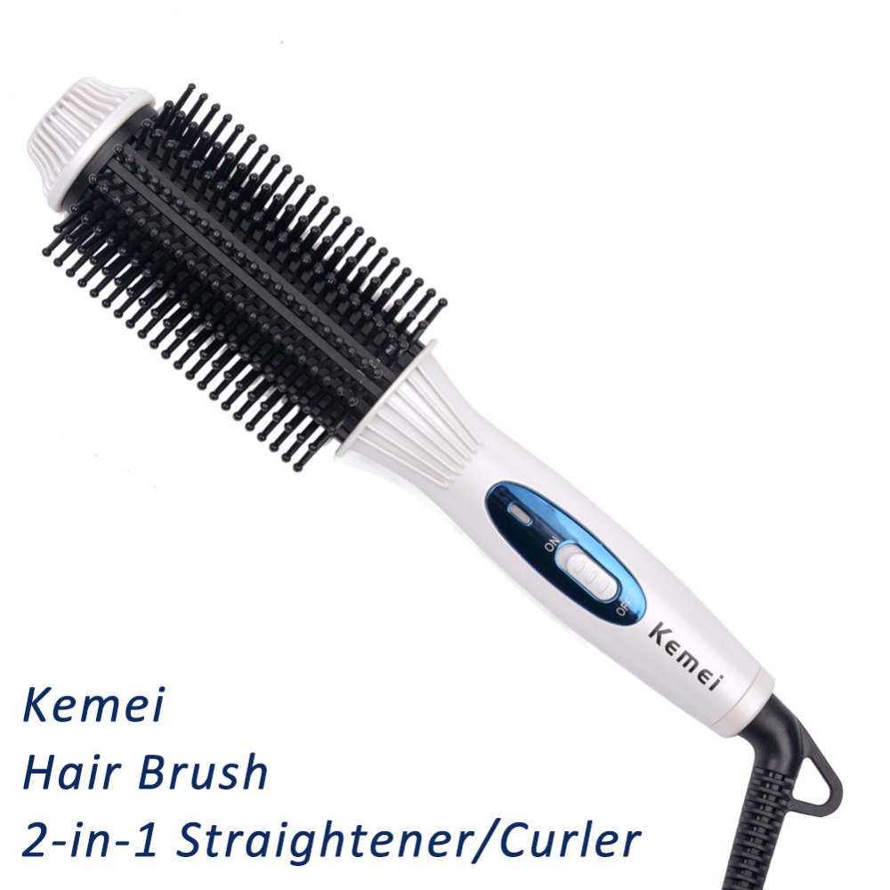 Kemei Professional Fast Heat Brush Hair Straightener Flat Iron Electric Ceramic Hair Comb Straightener Straightner Curler -P2830