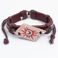 The Sun Totem Design Ceramic National Leather Bracelet Rope Bangles Brown For Men Fashion Man Braclets Unisex Jewelry P3240193