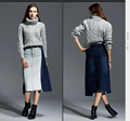 2016 Women Denim Skirt Ladies A line jeans skirts Patchwork Casual Female Package Hip Single Knee
