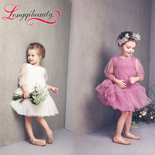 2016 New Spring Autumn Princess Girls Kids Dress Clothes Knee length Long Sleeve Chiffon Ball Gown
