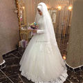 Oumeiya OWD907 With Crown and Hijab Veil A line Long Sleeve Muslim Wedding Dress Robe de