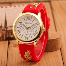 Hot selling ladies geneva gold plated chain women dress quartz watch silicone strap watches girls wristwatches