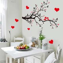 Fashion Red Love Heart Wall Decor Vintage Life Tree Wall Sticker Home Decor Romantic Birds Wall