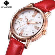 Luxury Brand Women Watches Red Genuine Leather Rose Gold Diamond Ladies Casual Quartz Watch Women Dress Watch Clock Montre Femme