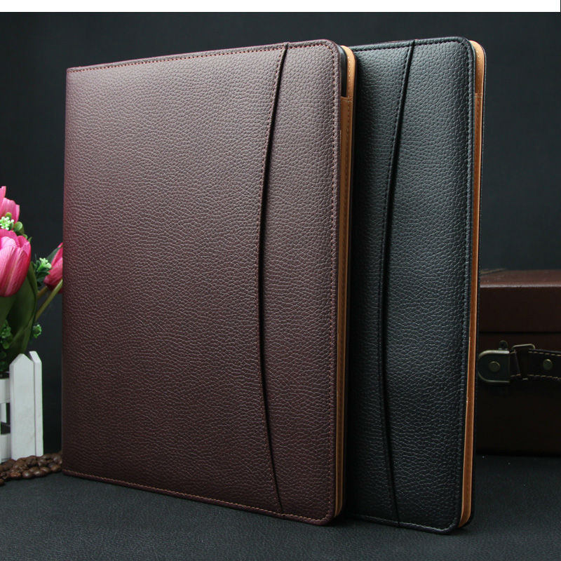 black multifunctional leather notepad a4 clip file notepad holder