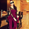 2015 spring set women s Dot Net yarn stitching long sleeved shirt pencil pants feet 2