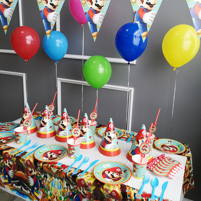Super Mario Theme Party Decoration Tableware Paper Cups Plates