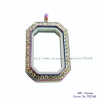 Sparkling rainbow color Rectangular shape magnetic stainless steel Floating Memory Locket for floating locketcharm free shipping