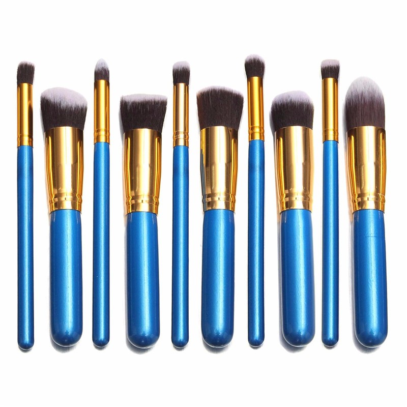 10Pcs Professional Make Up Brushes Set Cosmetic Foundation Face Powder Makeup Brush Eye Eyeliner Blue Blush Brush Beauty Tools