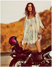 Хиппи Boho люди вышитые цветочные богемной платье кружева крючком пляж носить мини белый черный платье