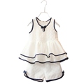 New 2016 Brand Summer Baby Girl Clothing Sets Hollow out White Sleeveless T shirt And Shorts