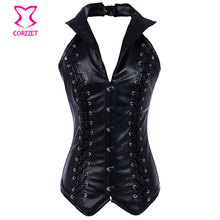 Steel Boned Steampunk Corselet Plus Size Waist Training Corset 6XL Gothic Black Leather Halter Tops Woman Sexy Corpet Korset