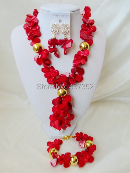 New Arrived! Red Coral Beads Jewelry Set Nigerian Wedding African Coral Beads Jewelry Set CWS1199
