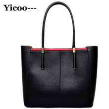 High Quality Real PU Leather Bag Female 2016 New Styl Top-handle Totes Bags Solid Shoulder Bags Handbags Women Famous Brands