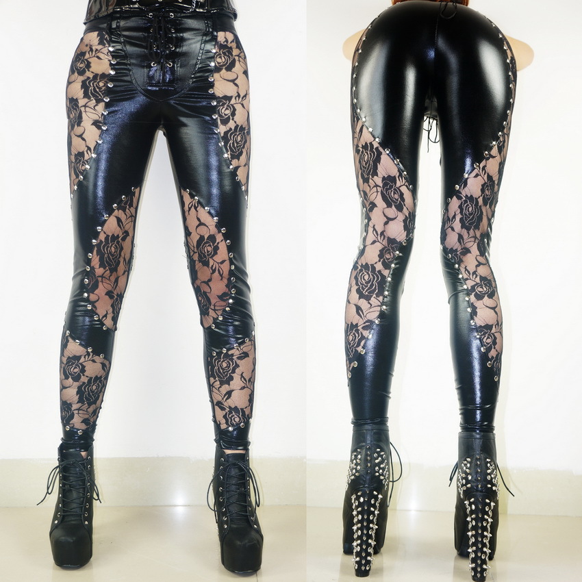 womens leather and lace pants