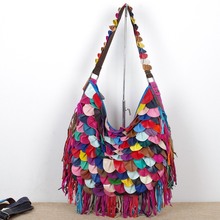 Free Shipping Fashion 100% Real Genuine Leather National wind Style Women Handbag tassel Bag Ladies Shoulder Bags Wholesale