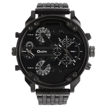 Oulm Men’s 2 Movement Big Dial Stainless Steel Strap Sports Wrist Watch 3548 Hot!