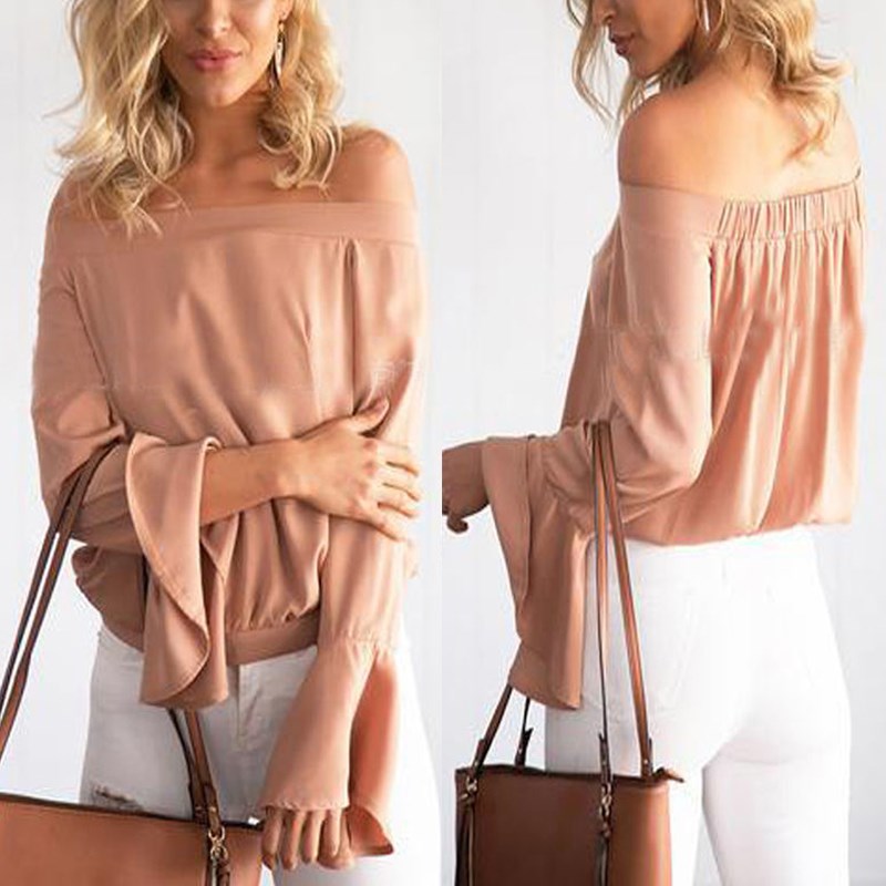 Celmia Plus Size 3XL Women Sexy Off Shoulder Chiffon Blouse Vintage Casual Solid Flare Long Sleeve Tops Shirt 2018 Summer Blusa aeProduct.getSubject()