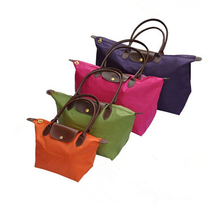 French brand Women long Nylon vintage tote Bag PU handle Shopping shoulder handbags Folding school Champagne bag Size S M L XL