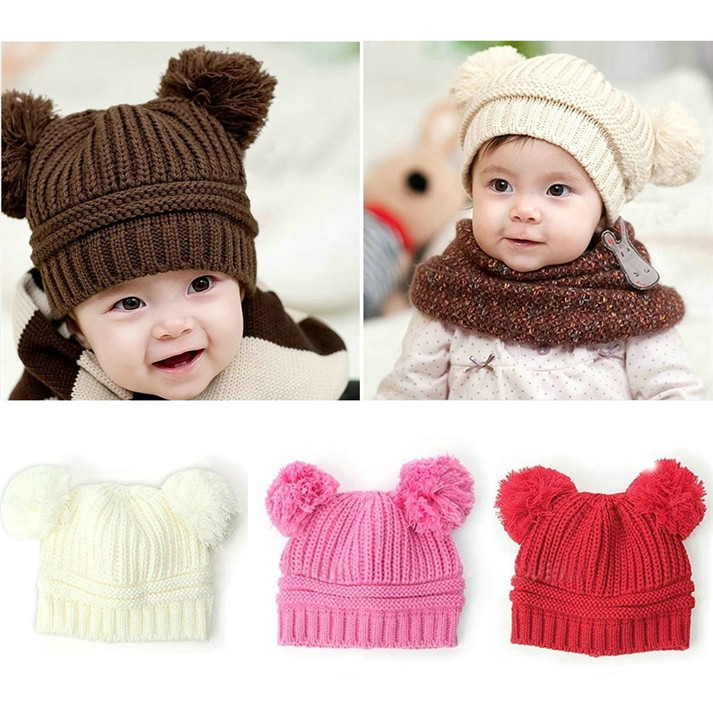 Free Shipping New Fashion Korean Flash Drill Cute Baby Lovely Dual Ball Toddler Girls boys Wool