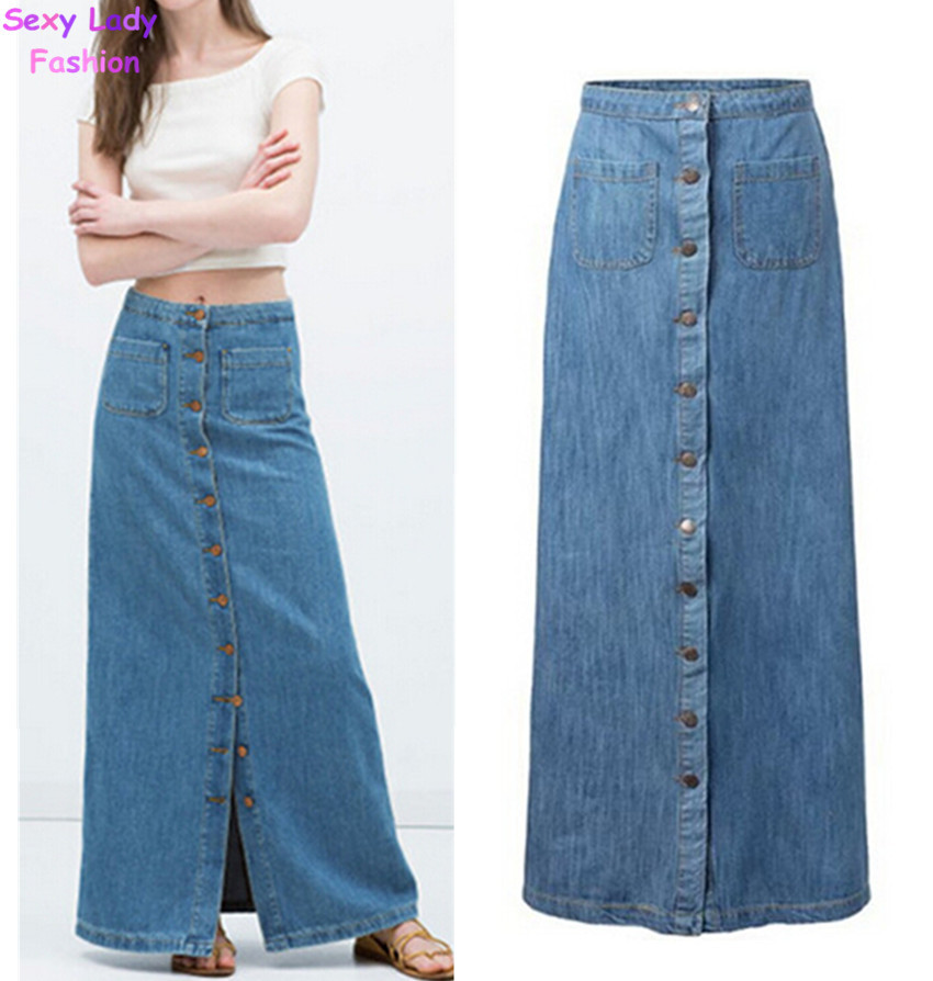 Long A Line Denim Skirt
