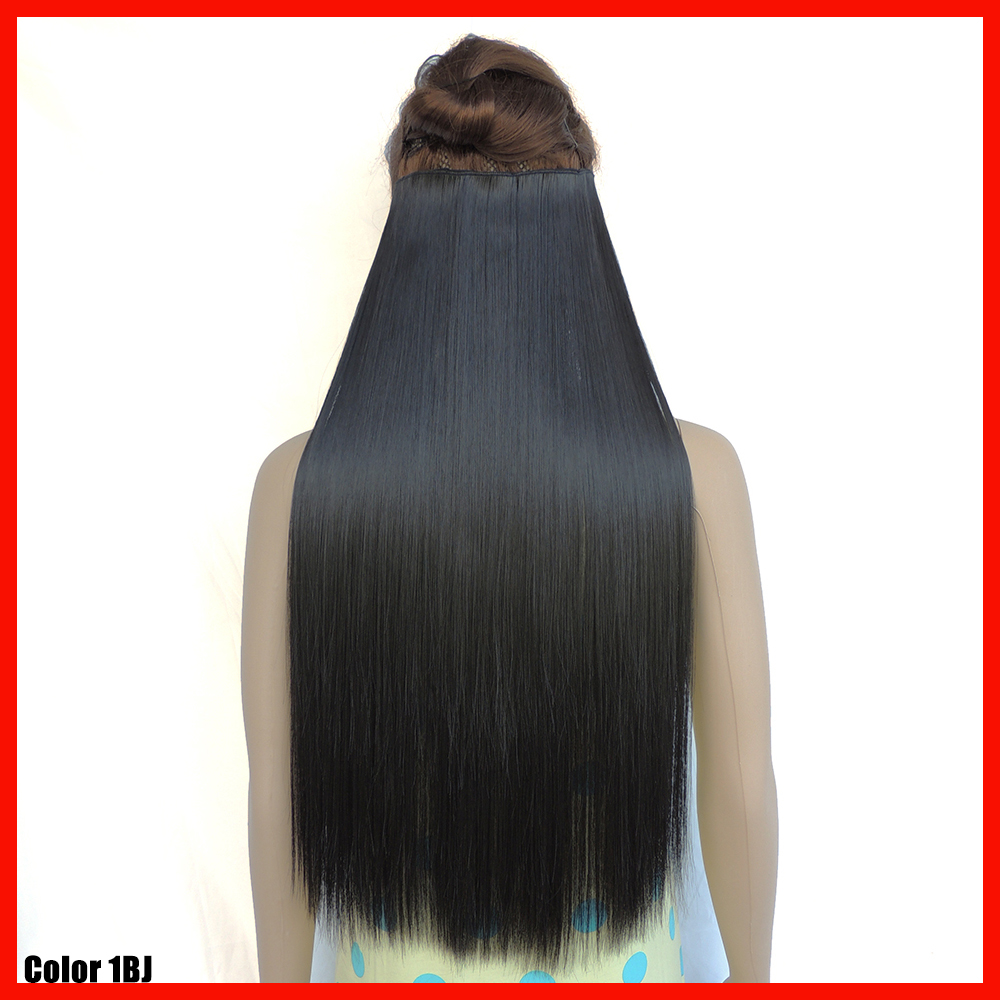 24 inch long hair piece 5 clip in hair extensions synthetic hair extension straight darkest black hairpiece color 1bj