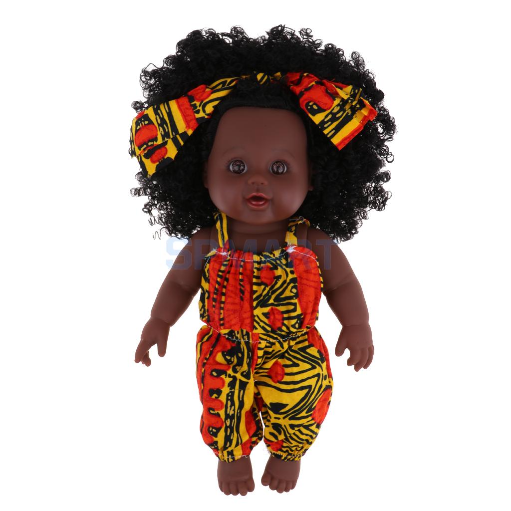 35cm Realistic Doll Soft Vinyl Toddler Babies Lifelike Sitting Curls Princess African Girl Toy KYSA Realistic Dolls