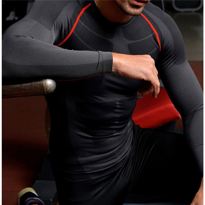 Men Compression Long Sleeve O Neck Sports Tight T Shirts Fast Drying Fitness GYM Base Layer
