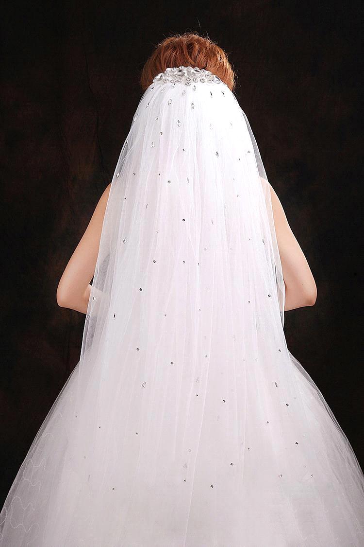 New Arrival Sequined Sparkly Tulle White Bridal Veil Cheap Price Beaded