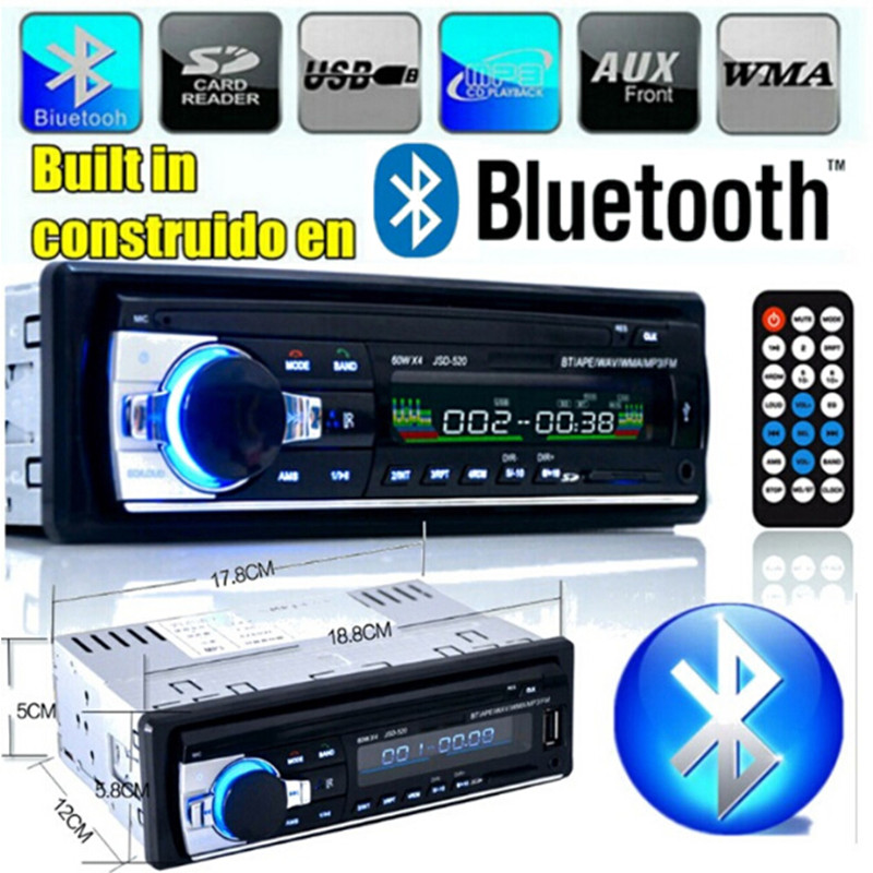 Cool 12V Bluetooth Car Stereo FM Radio Car Electronics Subwoofer In-Dash 1 DIN MP3 Audio Player 5V Charger USB/SD/AUX/APE/FLAC