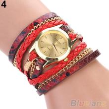 Women s Leopard Wrap Braided Faux Leather Analog Quartz Bracelet Wrist Watch 2KAJ