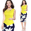 Womens Office Dress Floral Print Patchwork Working Sheath Sundress Sleeveless Bodycon Office Lady Pencil Dress Elegant