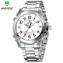 Weide Mens relojes deportivos cuarzo de acero lleno ocasional Reloj LED Digital Alarm fecha día Businss vestido Reloj Homem Relogio Reloj