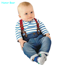 Humor Bear baby clothing set cool boys 3pcs suit t shirt pant straps Autumn and winter