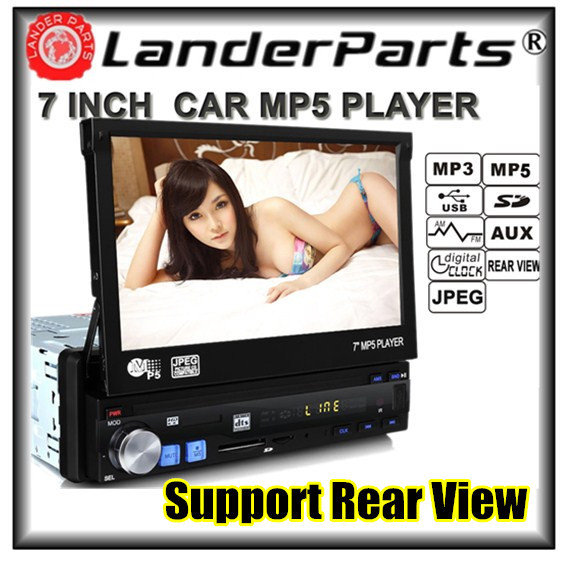 12V 1 Din Car mp4 mp5 Player Stereo FM transmitter Car Audio Radio 7'' HD Retractable Screen Support rear camera instead of DVD