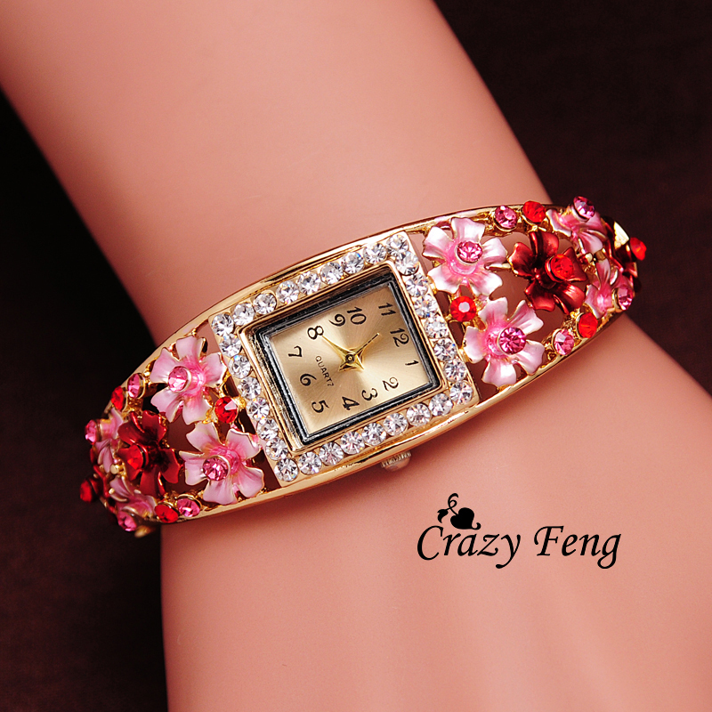 Free Shipping Gift For Women Dress Quartz Watch Lattest 5 Colors Wristwatch Women Bangle 18K Gold