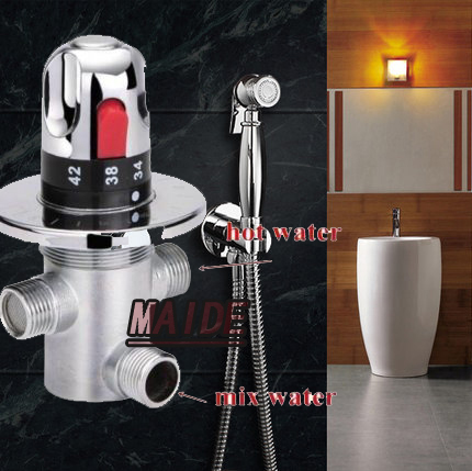 Brass Toilet Hand Held Bidet Spray Shattaf Sprayer Shower Set Jet Douche kit + Brass Holder+Thermostatic Mixing Valve