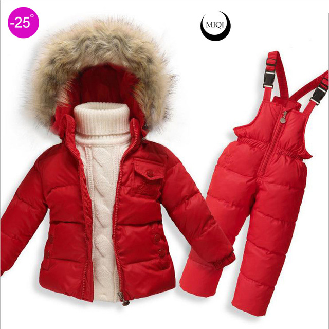 Девочки snowsuit детские Теплые Верхняя Одежда Пальто Детская одежда устанавливает утка пуховик мальчики водонепроницаемый snowsuit Дети Лыжный Костюм Комбинезон