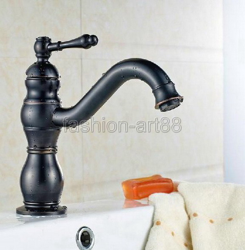 Black Oil Rubbed Bronze Single Handle Swivel Spout Kitchen Bathroom Vessel Sink Basin Faucet Mixer Water Taps anf273