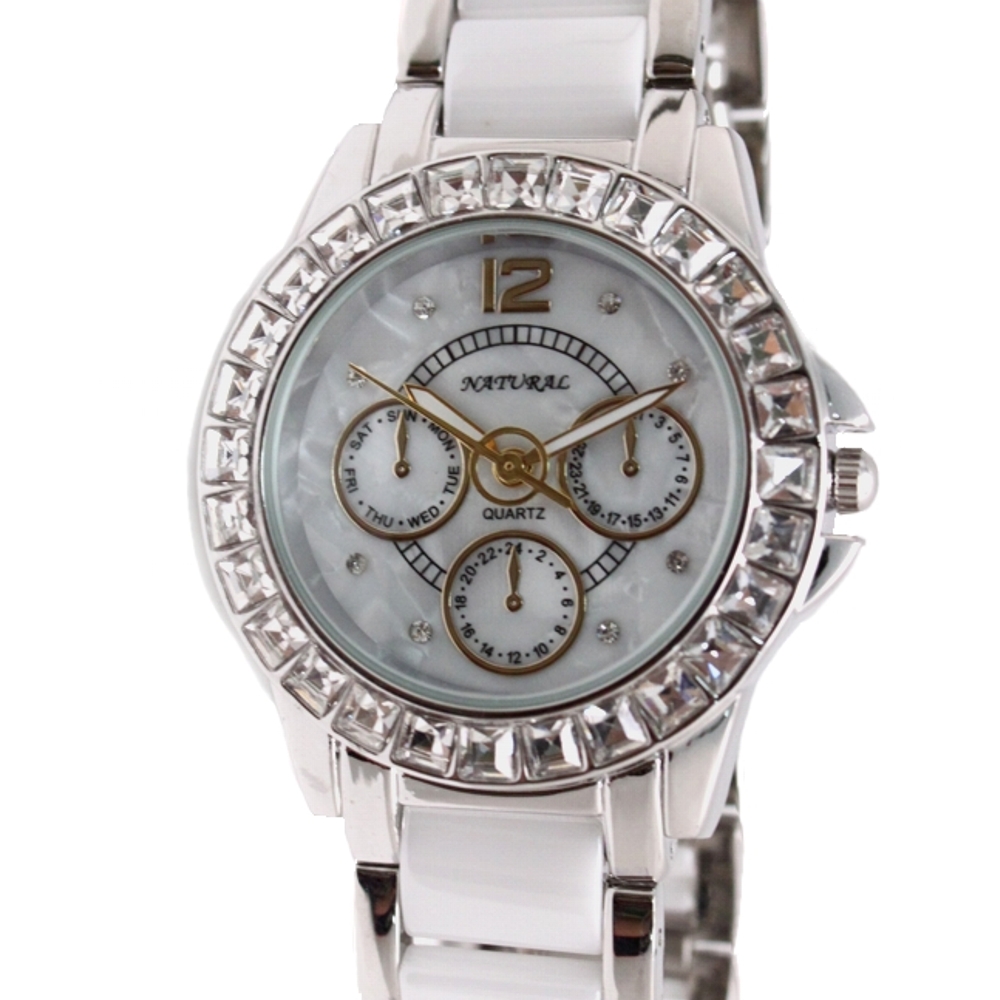 FW830AA New Round White Dial Women CeramicWater Resistant Crystal Bracelet Watch