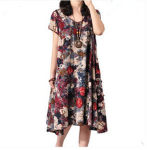 2016 new summer maternity dresses cotton and linen print plus size women’s dresses pregnant dresses 16087