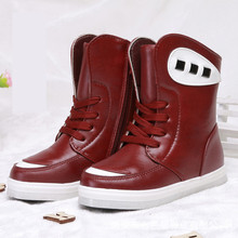 Autumn Winter Fashion Design Genuine Leather Children Lace-up High Boots Kids Girls High Quality Cow Leather Shoes Black Red